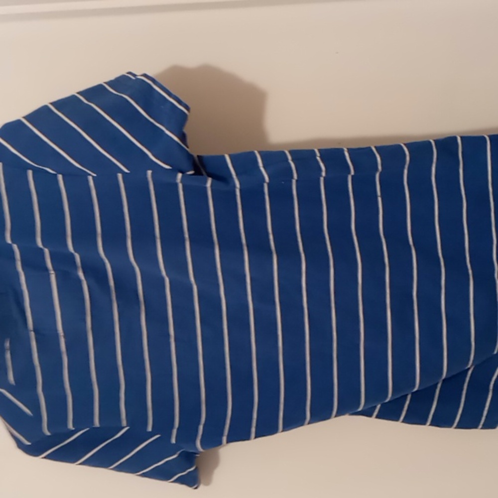 Mens blue and white stripped short  sleeved shirt - Picture 2 of 3